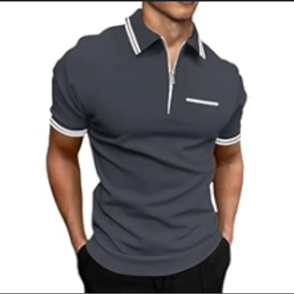 Men's 1/3 Zippered Retro Fashionable Short Sleeved T Shirt Cotton Shirts Men